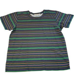 Elisabeth Liz Claiborne Geometric Stripe Cotton Top Size 1 Short Sleeve 90's Y2K